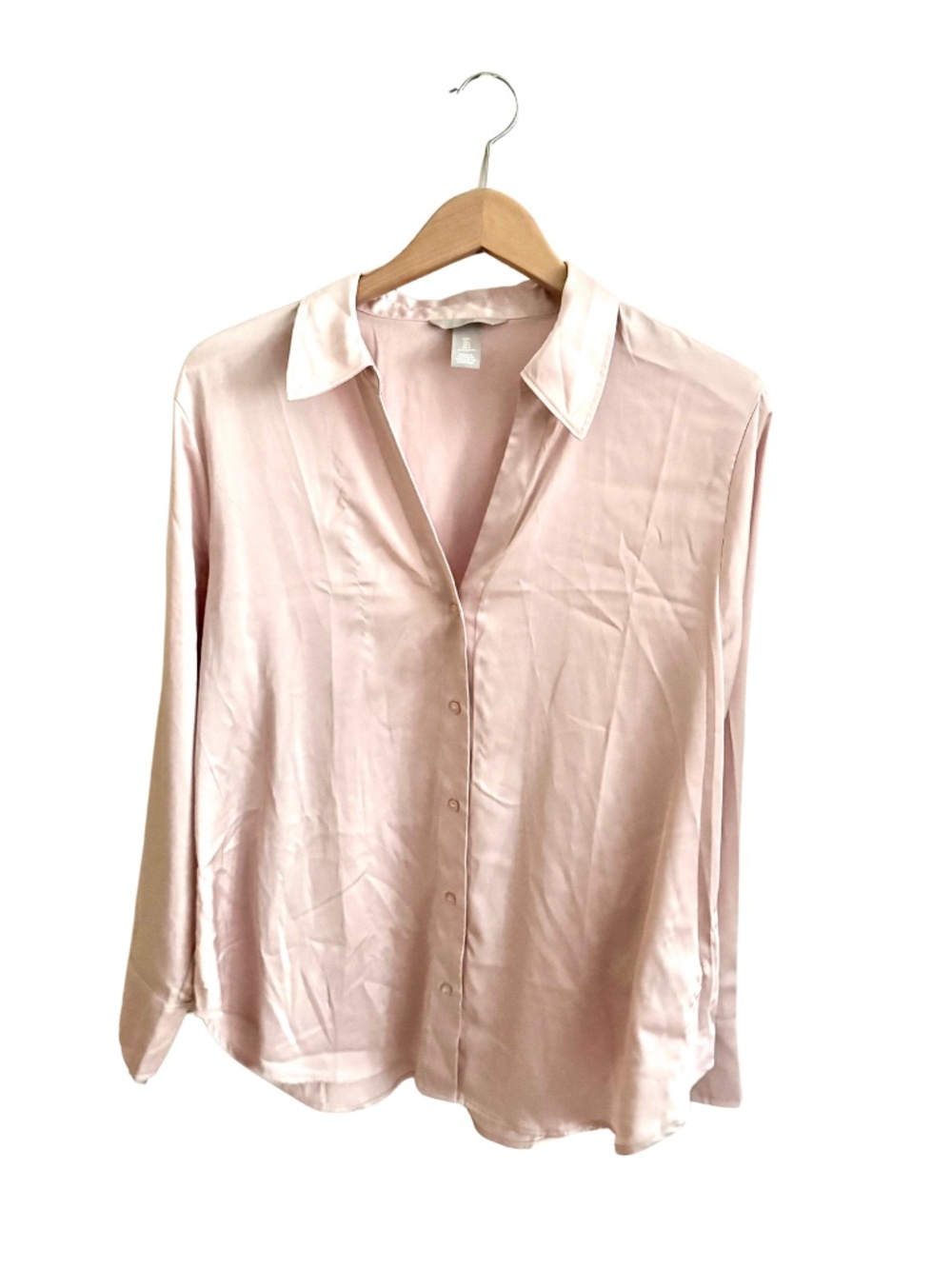 H&M Blush Pink Satin Button Down Long Sleeve Shirt Size Large